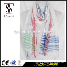 Preço de fábrica de alta qualidade branco multi-color stripe impressão hijab lenço de algodão